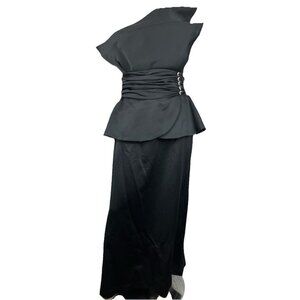 L Vintage 80s Victor Costa Origami Peplum Black Cocktail Dress
